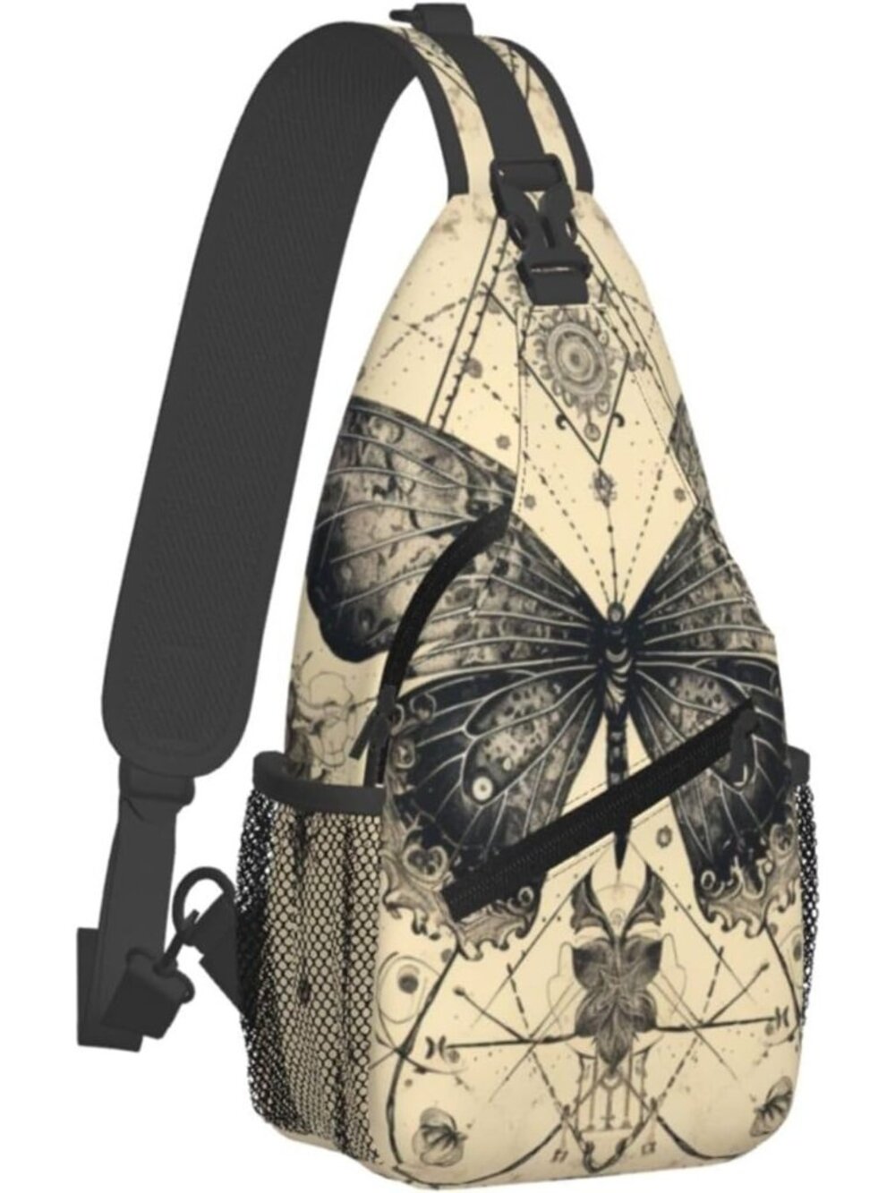 🎃Women's Black Beige Sling Bag Butterfly Goth Vintage Tarot Hiking Daypack Bag